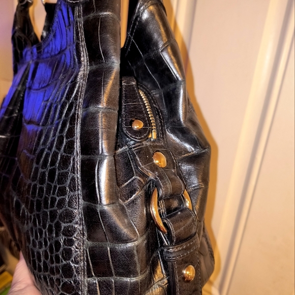 COACH Black Croc-Embossed Leather Maggie 2-Strap Purse Handbag EXC - Picture 5 of 14